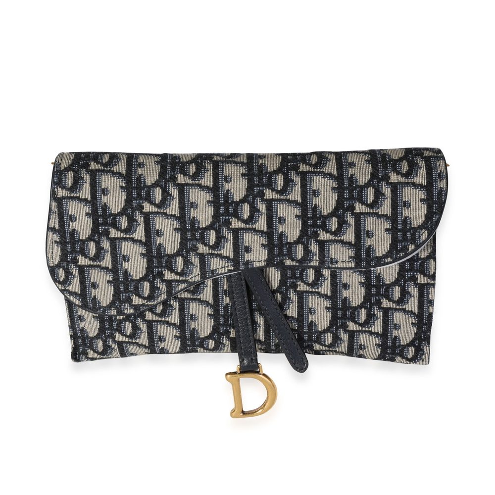 Dior Blue Oblique Jacquard Saddle Wallet